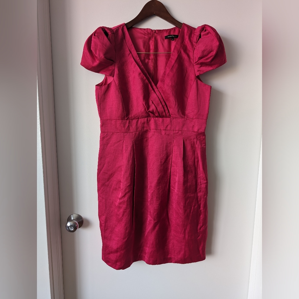 Nanette Lepore Magenta Pink Sheath Dress Sz 12 Cap Sleeve w/ Pockets